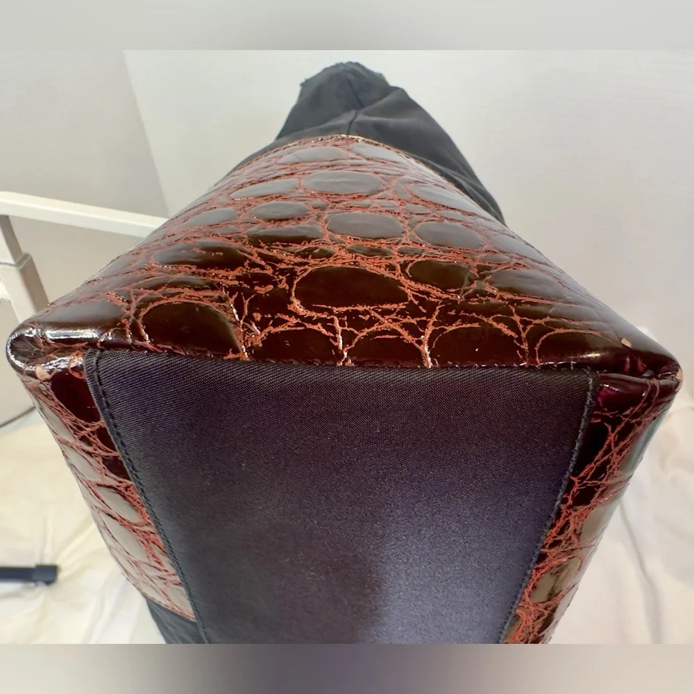 Prada Black Nylon Tote with Croc Embossed Trim